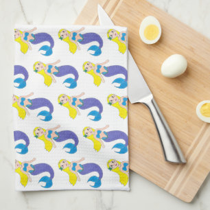 Blonde Swimming Mermaid Girl Purple Tail Ocean Sea Kitchen Towel