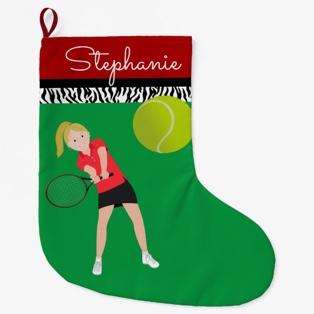 Blonde Tennis Player Large Christmas Stocking (Front)