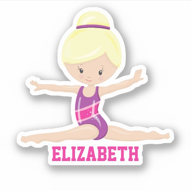 Blonde white girl gymnastics pink leotard name (Front)