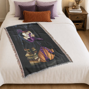 Blonde Witch Pumpkin Purple Throw Blanket