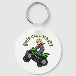 Blonde Woman ATV Four Wheeler Driver Keychain