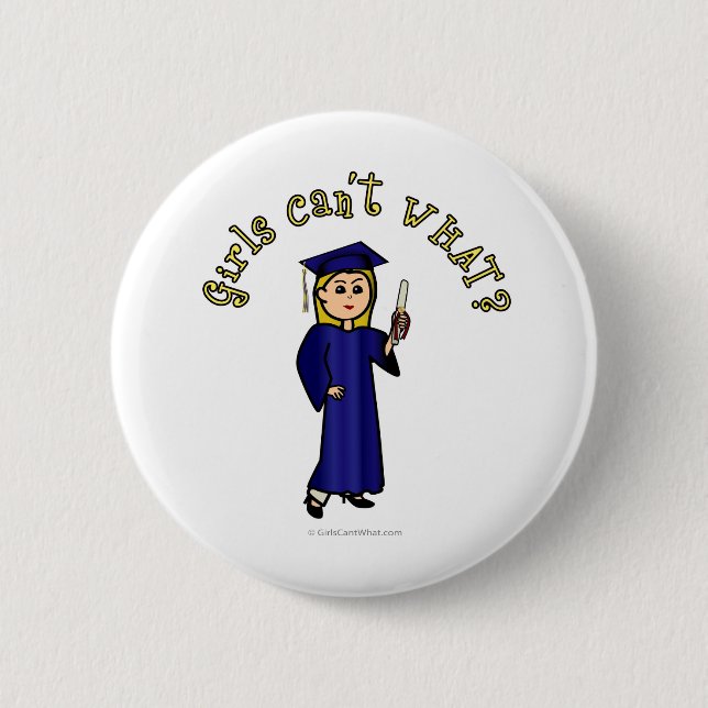 Blonde Woman Graduate in Blue Gown 2 Inch Round Button (Front)