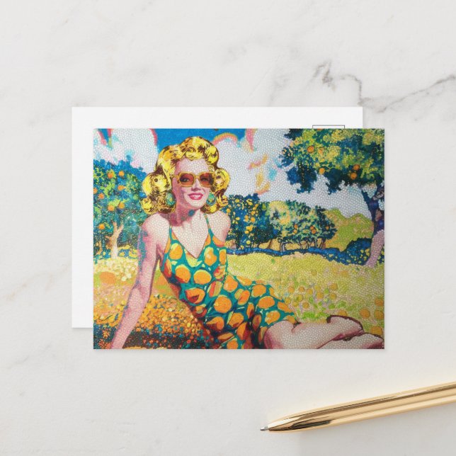 Blonde Woman in an Orange Grove Postcard (Front/Back In Situ)