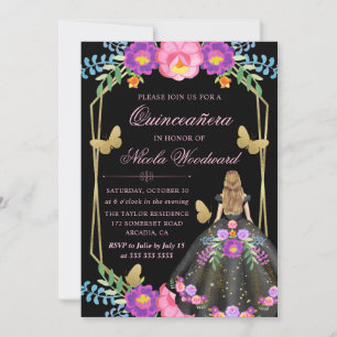 Blonde Woman Mexican Floral Dress Quinceañera Invitation