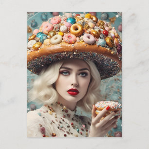 Blonde Woman On Planet Doughnuts Fantasy Postcard