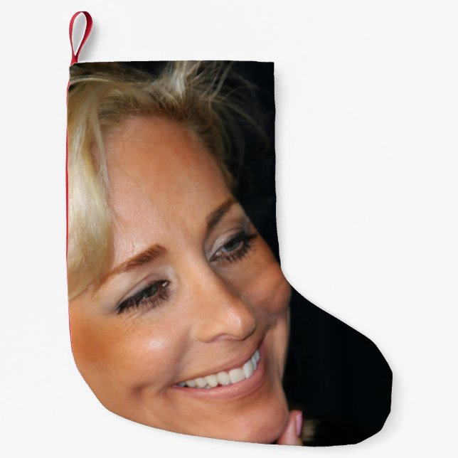 Blonde Woman Smiling Small Christmas Stocking (Front)