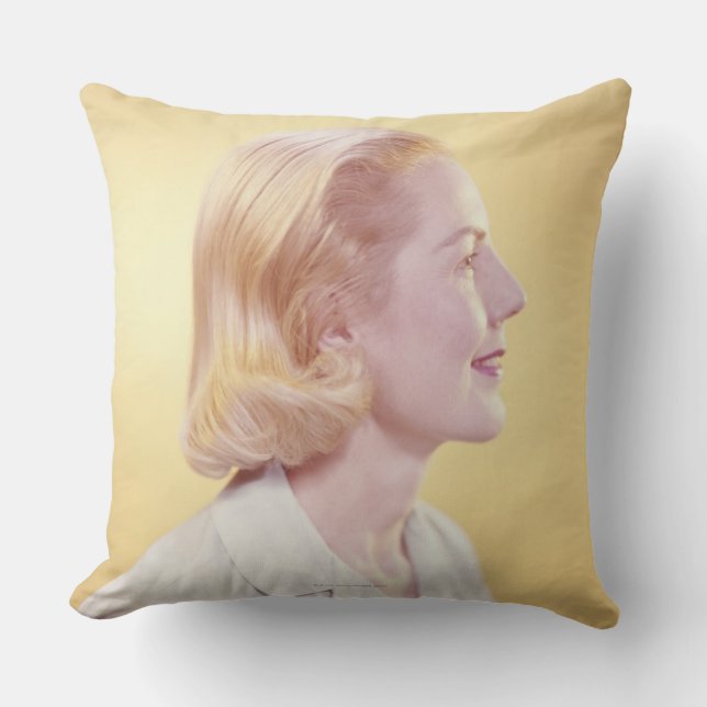 Blonde Woman Throw Pillow (Front)