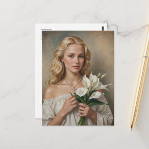 Blonde Woman With Cross Necklace and Flowers Postcard