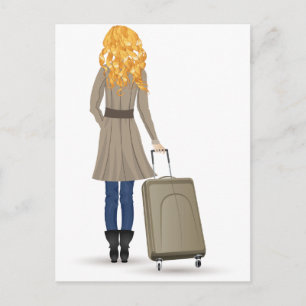 Blonde Woman with Suitcase Postcard