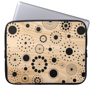Blonde Wood Black Abstract Circles Laptop Sleeve