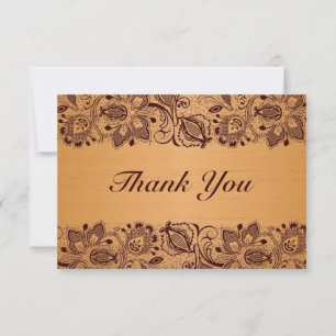 Blonde Wood & Vintage Brown Lace Thank You Card