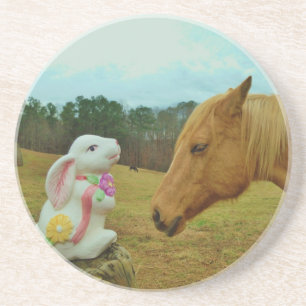 Blonde Yellow horse & Easter Bunny Coaster