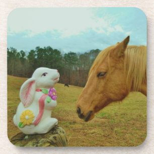 Blonde Yellow horse & Easter Bunny Coaster