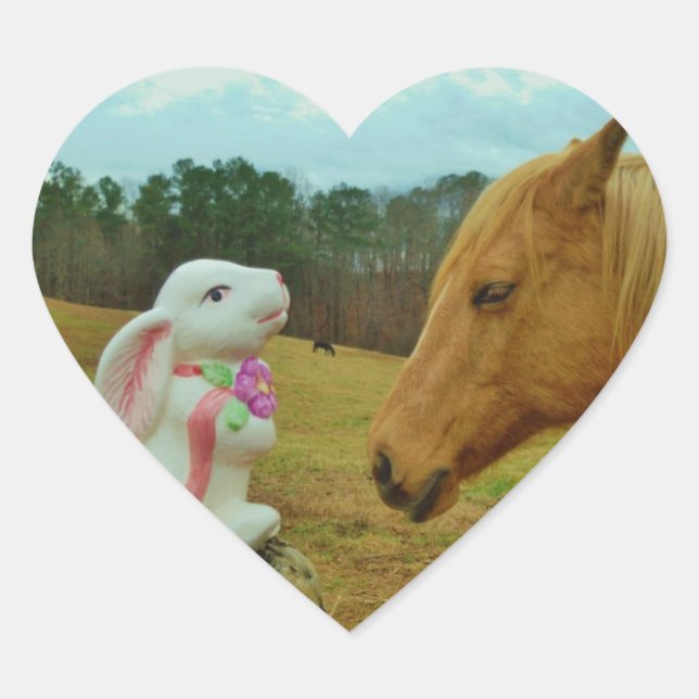 Blonde Yellow horse & Easter Bunny Heart Sticker (Front)