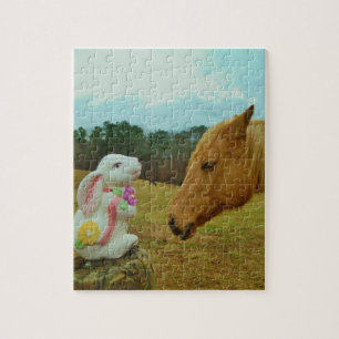 Blonde Yellow horse & Easter Bunny Jigsaw Puzzle