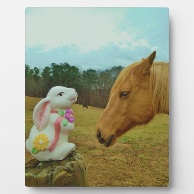 Blonde Yellow horse & Easter Bunny Plaque (Front)