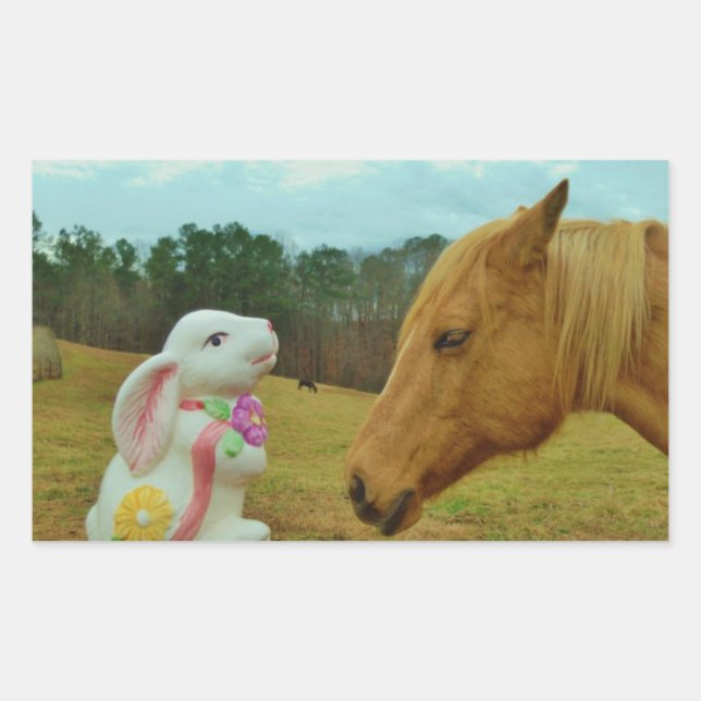Blonde Yellow horse & Easter Bunny Sticker (Front)