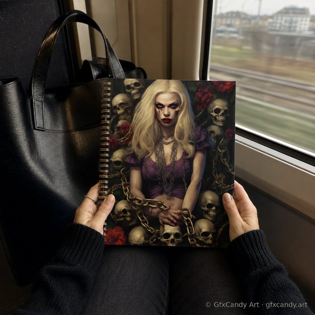 Blonde Zombie Babe Gothic Planner with Skulls (Take your gothic plans wherever the journey leads. *Shown in the 8.5" × 11" hardcover size.)