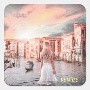 Blondie In Romantic Venice    Square Sticker