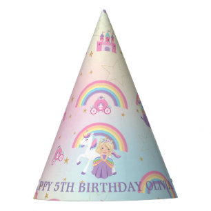 Blone Princess and Unicorn Rainbow Purple Birthday Party Hat