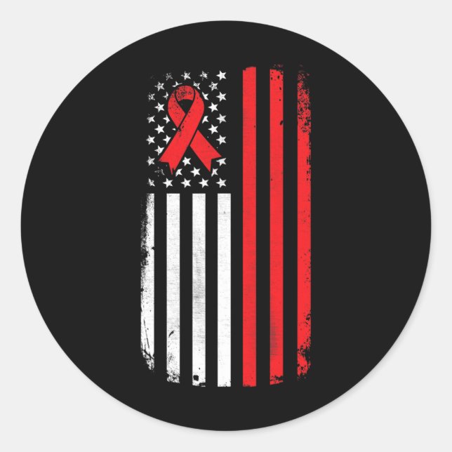Blood Cancer Awareness American Flag  Classic Round Sticker (Front)
