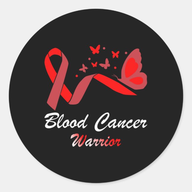 Blood Cancer Awareness Butterfly Red Ribbon Suppor Classic Round Sticker (Front)