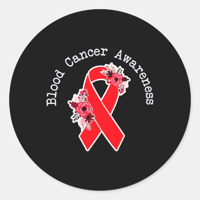 Blood Cancer Awareness Floral Red Ribbon Blood Dis Classic Round Sticker (Front)