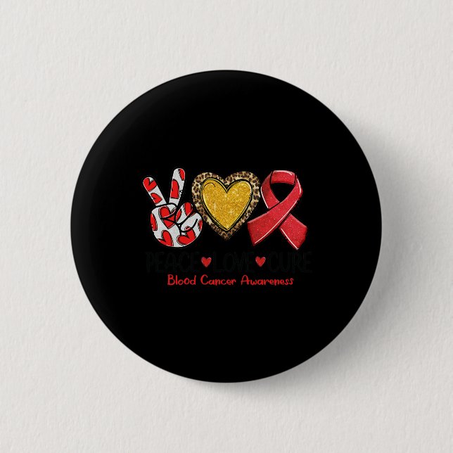 Blood Cancer Awareness Peace Love Cure Red Ribbon  2 Inch Round Button (Front)