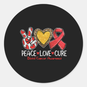 Blood Cancer Awareness Peace Love Cure Red Ribbon  Classic Round Sticker