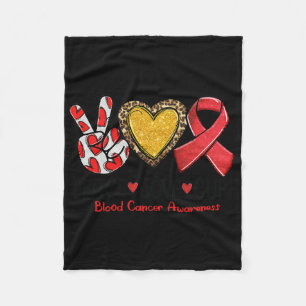 Blood Cancer Awareness Peace Love Cure Red Ribbon Fleece Blanket