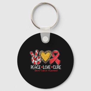 Blood Cancer Awareness Peace Love Cure Red Ribbon  Keychain