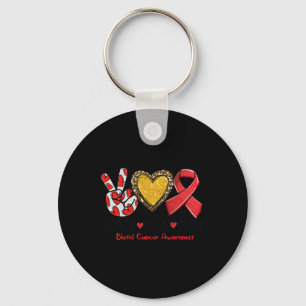 Blood Cancer Awareness Peace Love Cure Red Ribbon Keychain