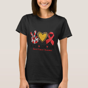 Blood Cancer Awareness Peace Love Cure Red Ribbon T-Shirt