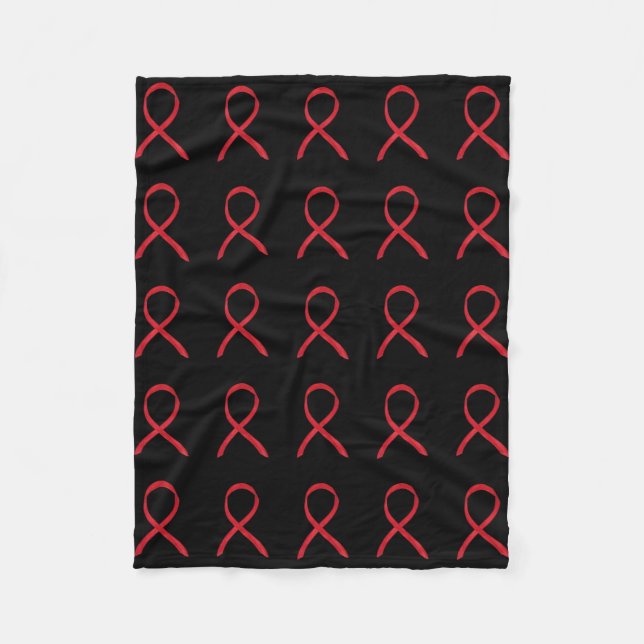 Blood Cancer Awareness Red Ribbon Fleece Blankets (Front)