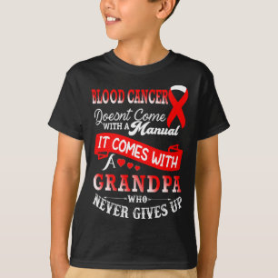 Blood Cancer Awareness Red Ribbon Grandpa Support T-Shirt