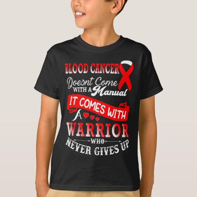 Blood Cancer Awareness Red Ribbon Warrior Support  T-Shirt (Front)