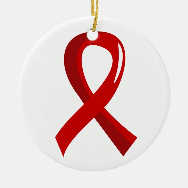Blood Cancer Red Ribbon 3 Ceramic Ornament (Front)