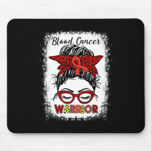 Blood Cancer Warrior Messy Bun Red Ribbon Leopard Mouse Pad