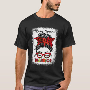 Blood Cancer Warrior Messy Bun Red Ribbon Leopard T-Shirt