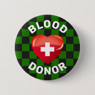 Blood Donor Heart w Cross 2 Inch Round Button