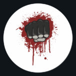 Blood fist classic round sticker<br><div class="desc">Blood fist. Punching fist with mma glove and dripping blood.</div>
