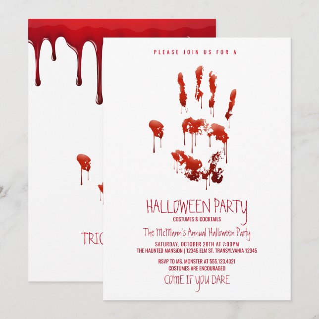 Blood Halloween Party Invitation (Front/Back)