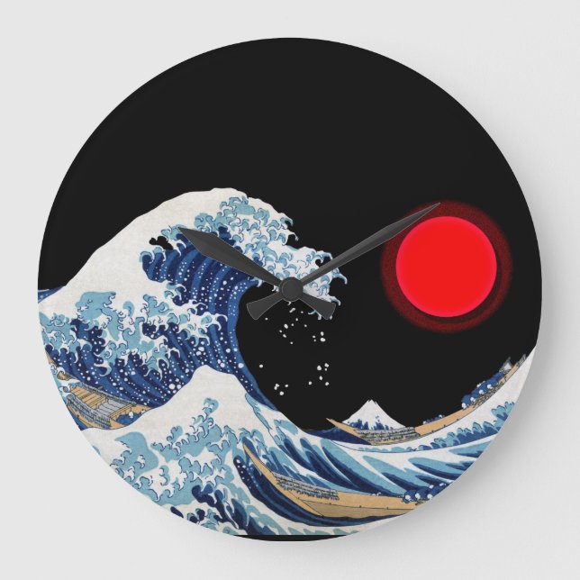 Blood Moon and The Great Wave off Kanagawa Large Clock (Front)
