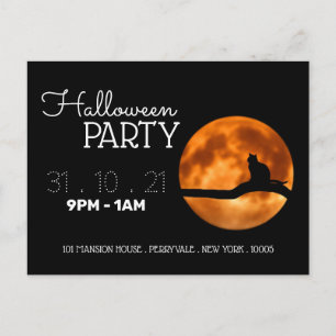 Blood Moon & Cat Silhouette Halloween Invitation d