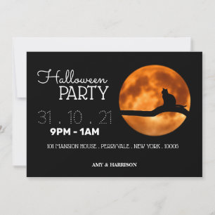 Blood Moon & Cat Silhouette Halloween Invitation d