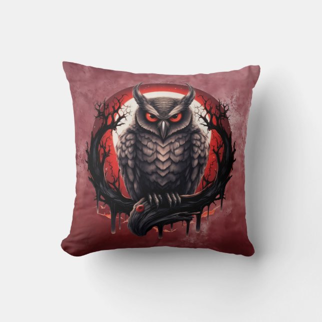 Blood Moon Owl Throw Pillow (Front)