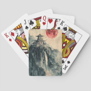 Blood Moon Pagoda Ink Wash Playing Cards