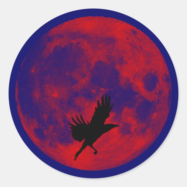 Blood moon raven classic round sticker (Front)