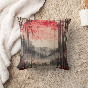 Blood Moon Sakura Ink Wash (1) Throw Pillow
