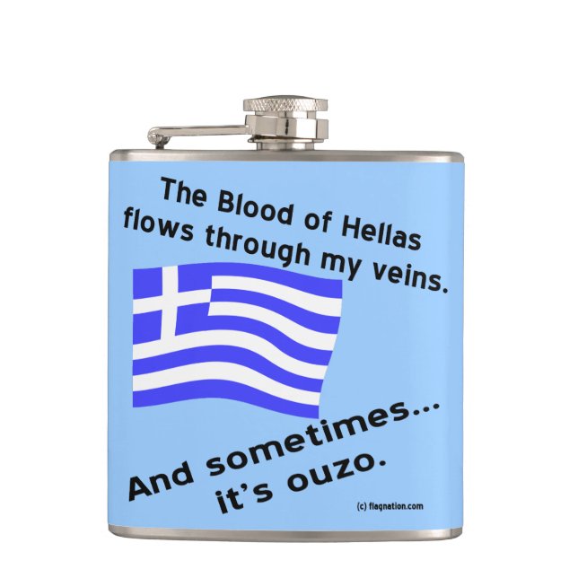 Blood of Hellas and Ouzo Hip Flask (Front)